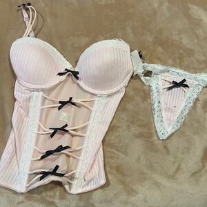 Chic Lace-Up Pink Corset Set